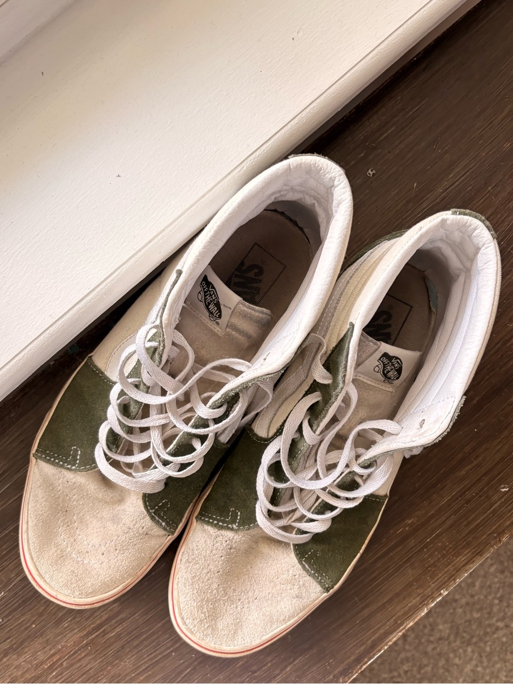 Vans High-Top Sneakers in Olive Green and Cream Canvas